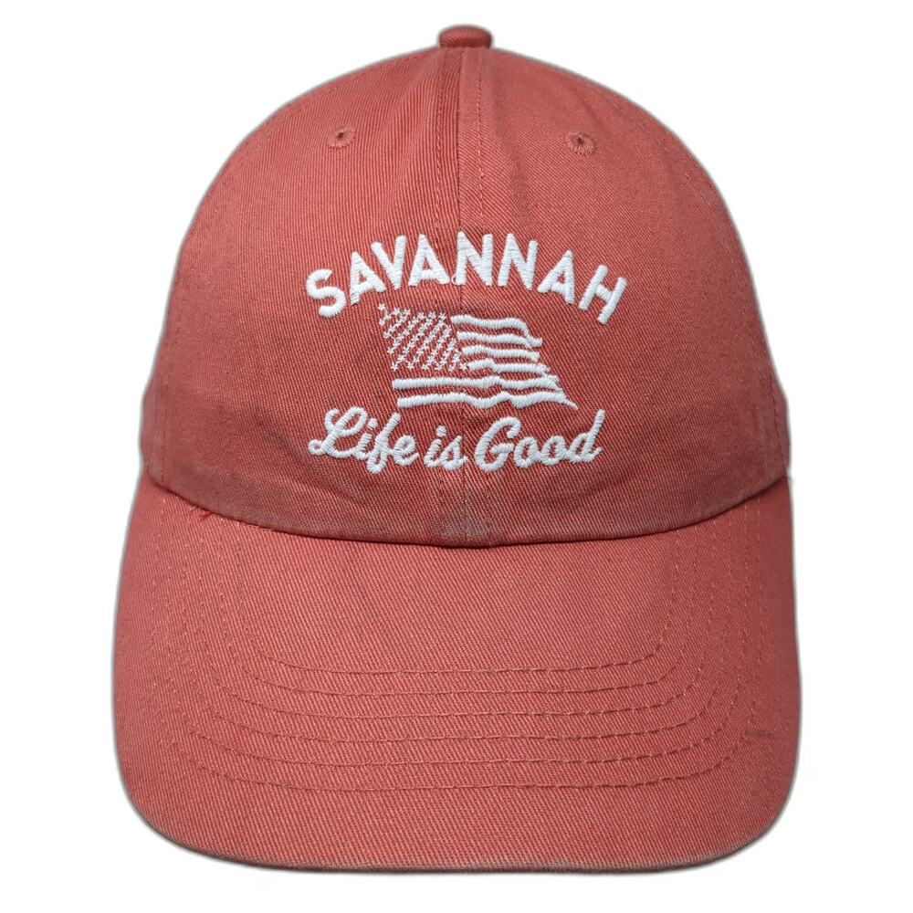 Life is Good Baseball Cap Pink One Size Savannah Georgia USA Flag Slideback Hat